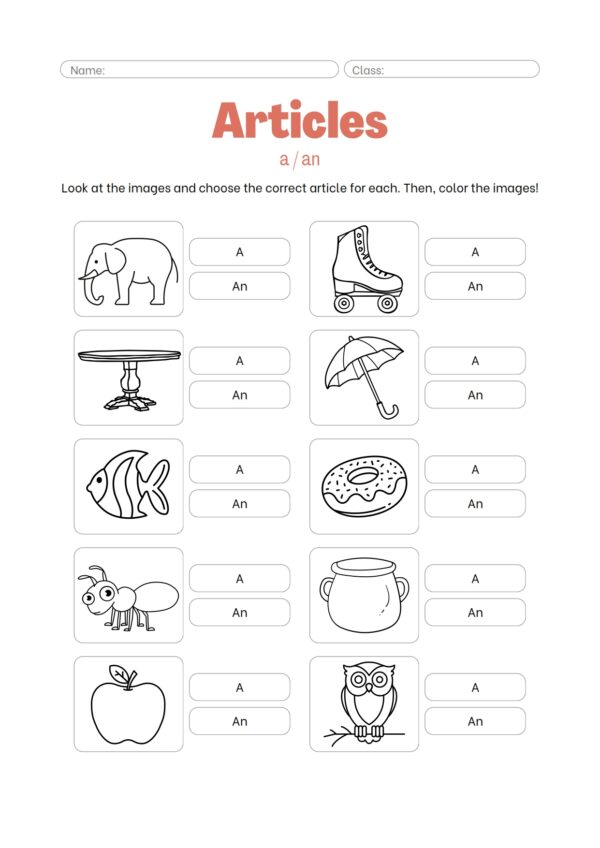 Articles Worksheet in Orange Simple Illustrative Style 001