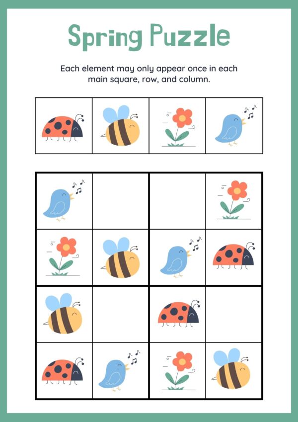 Spring Puzzle Worksheet in Colorful Illustrative Style